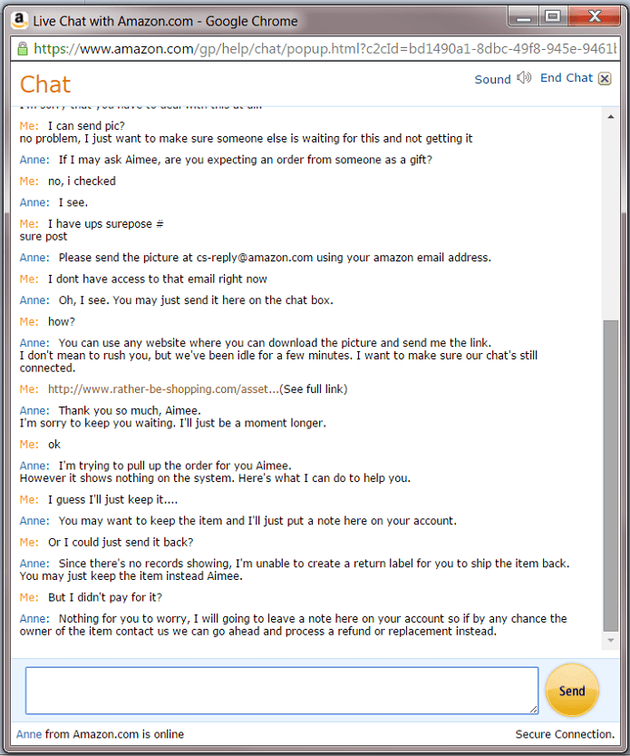 Amazon Chat Session