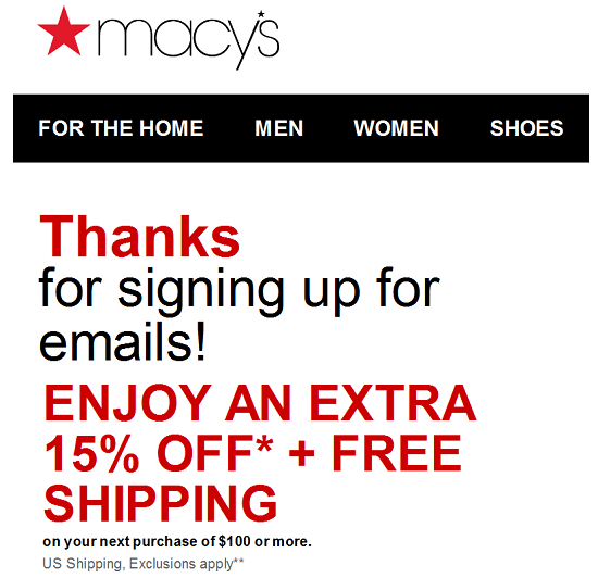 Macy's New Email Subscriber Coupon