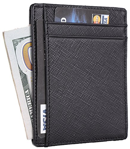 Mens Slim Front Pocket Minimalist RFID Blocking Leather Wallet Card Holder
