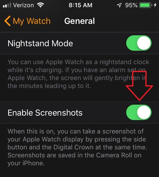 Enable screenshot on Apple Watch