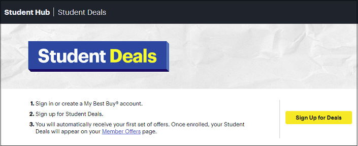 Student discount sign-up page