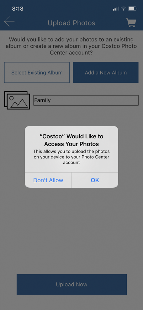 Upload photos from Costco app