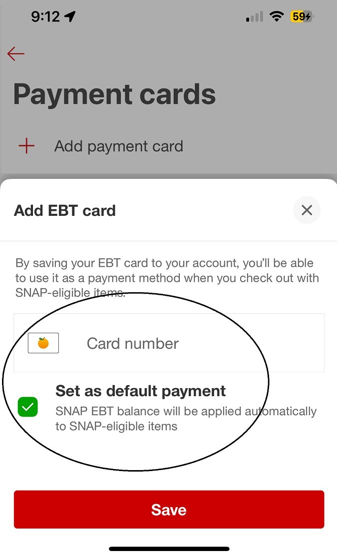 Add EBT Card on Target App